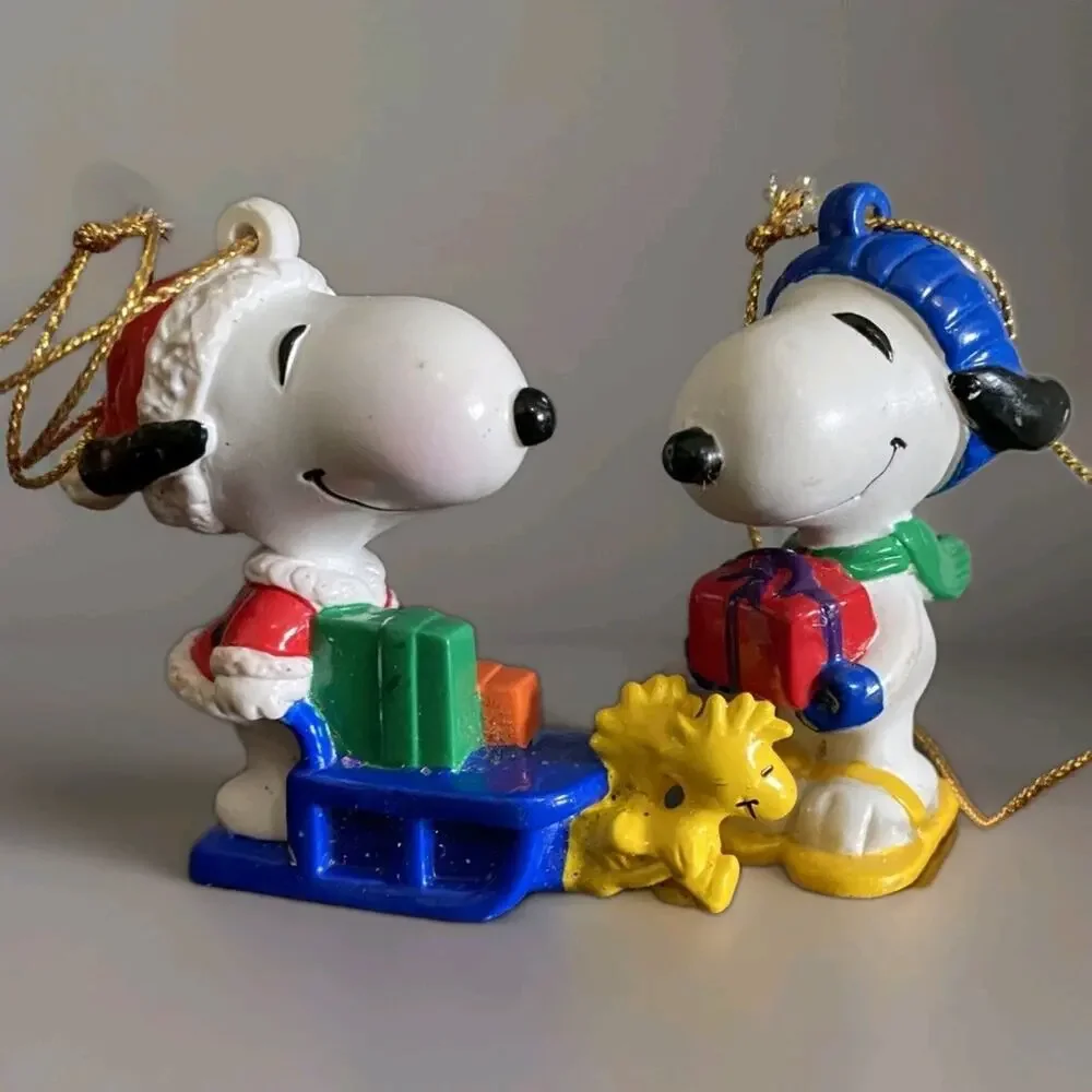 Peanuts Snoopy Ornament Whitmans Christmas Lot Santa Gift Box Figurine Vtg 80s